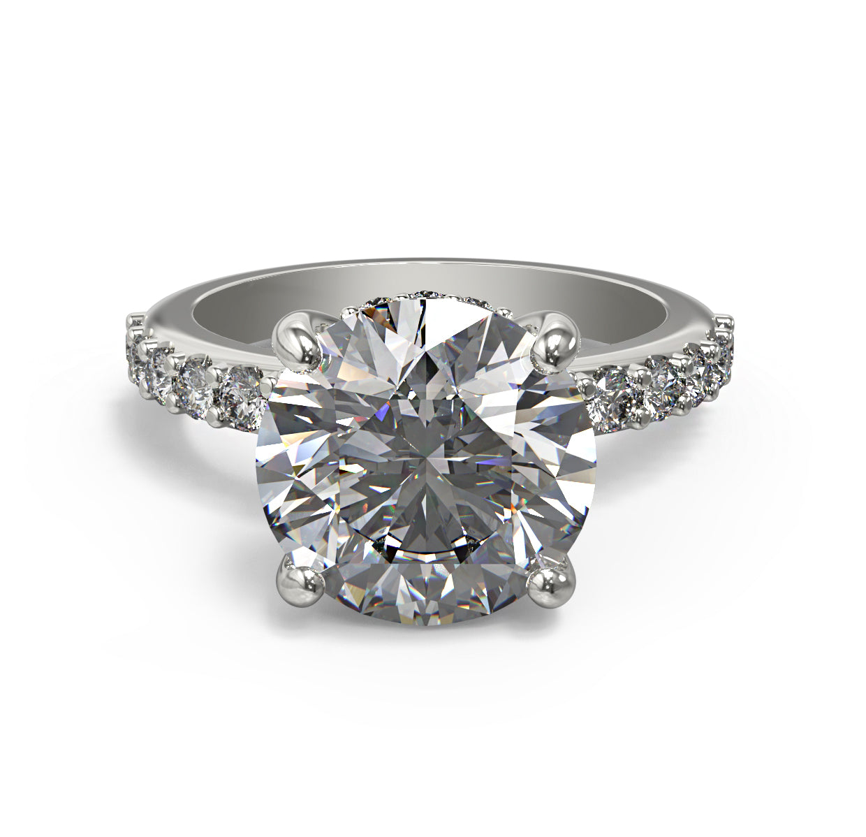 Classic Round Hidden Halo Engagement Ring with Side Stones