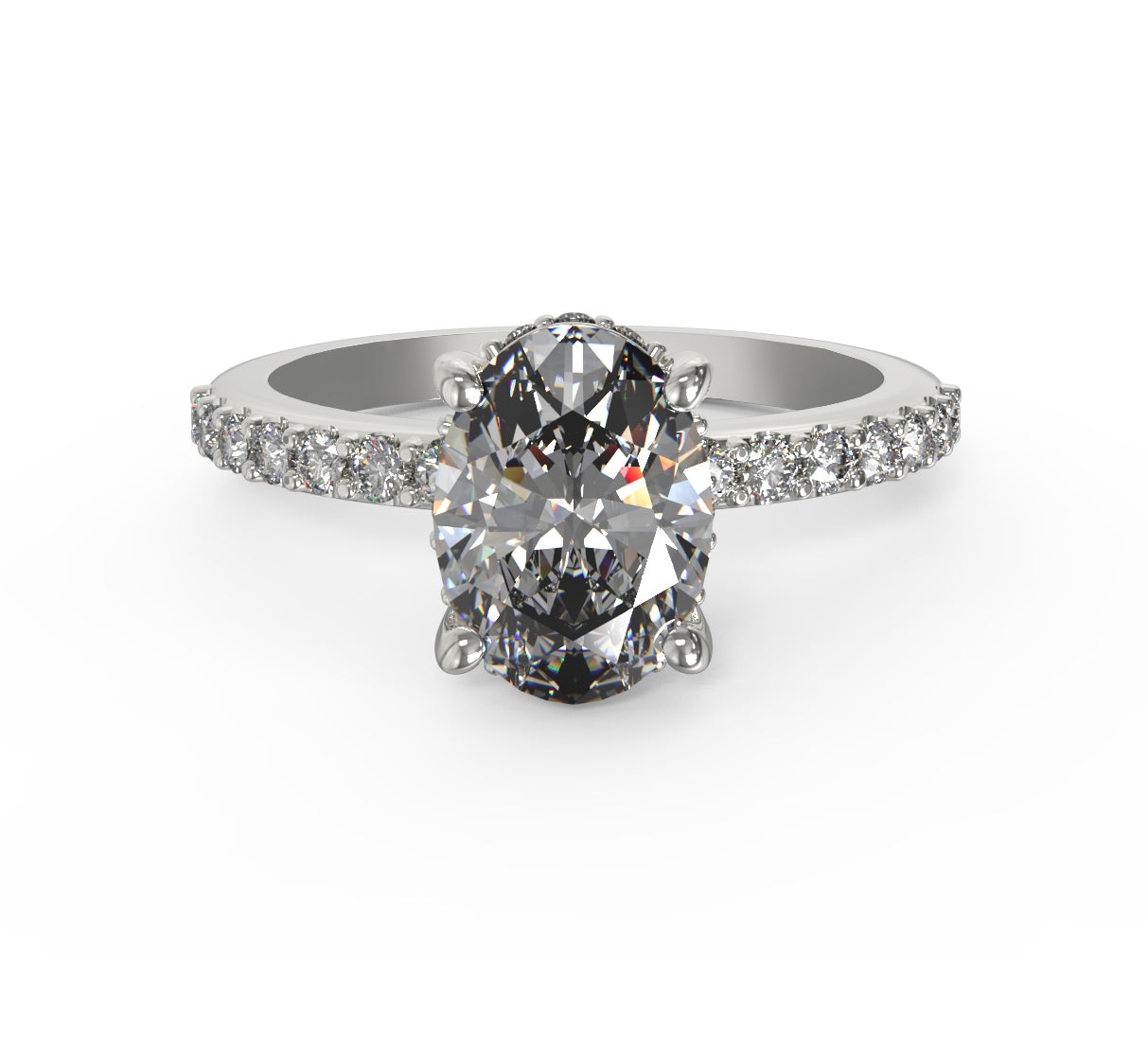 Elegant Engagement Oval Hidden Halo Ring with Side Stones