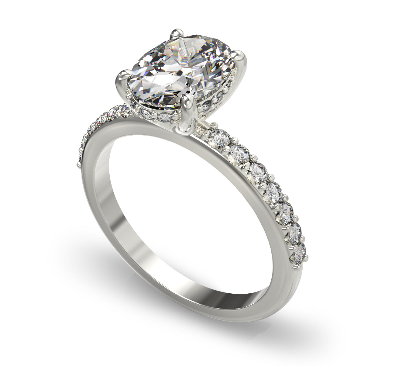 Elegant Engagement Oval Hidden Halo Ring with Side Stones