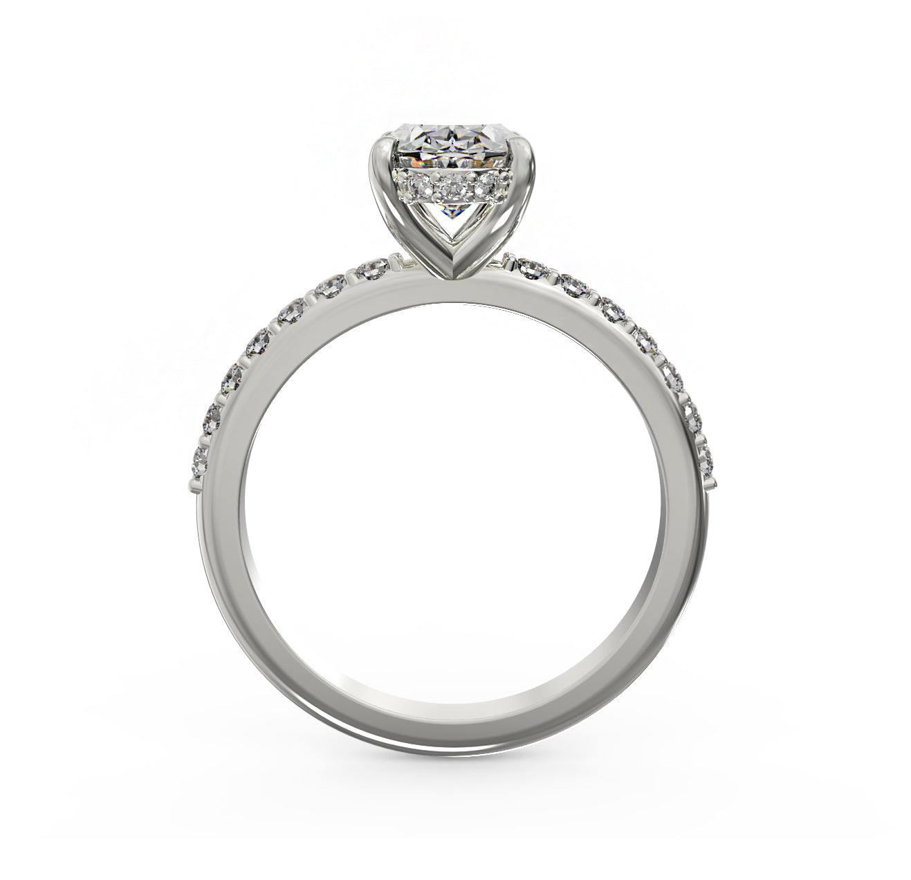 Elegant Engagement Oval Hidden Halo Ring with Side Stones