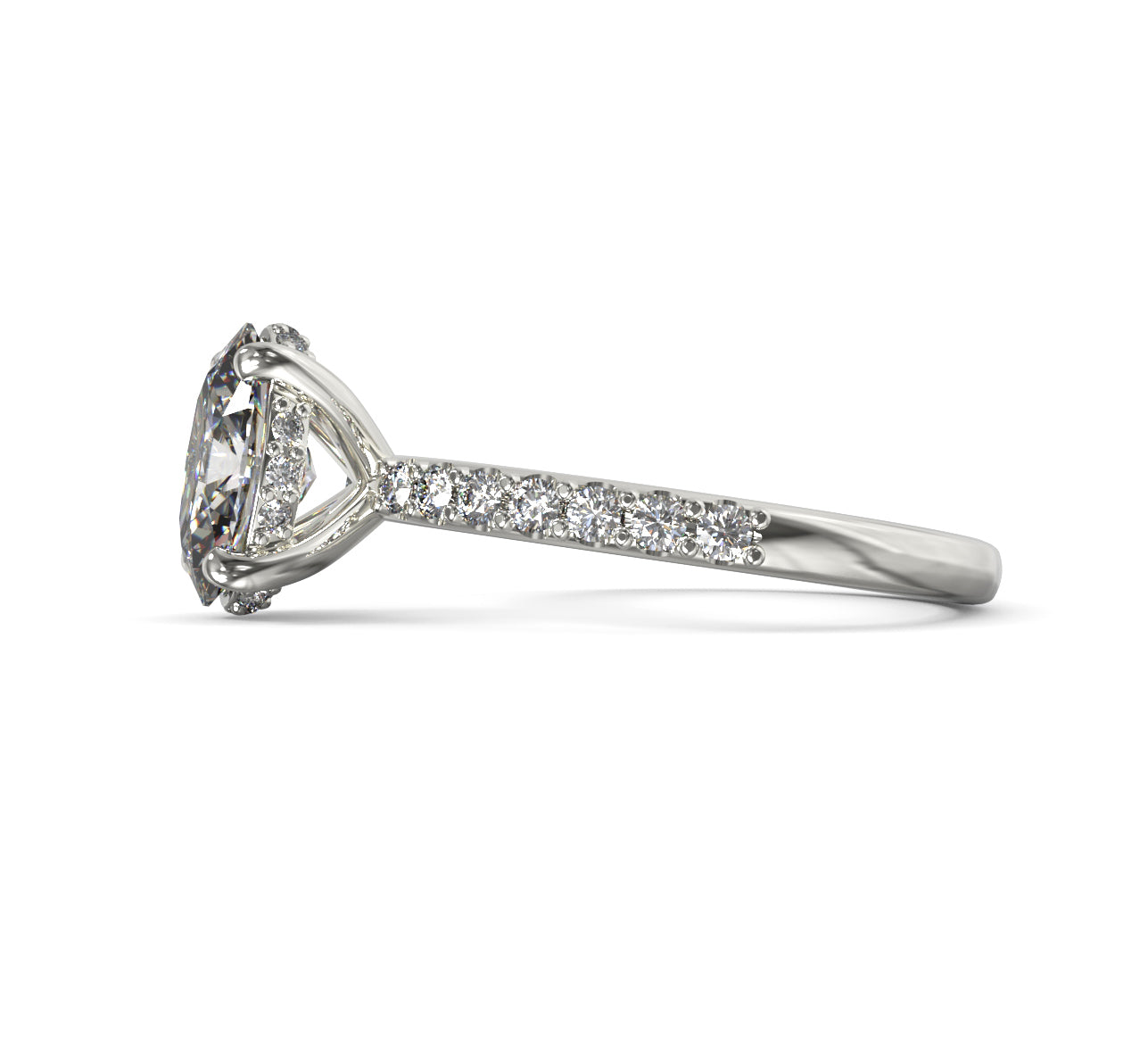 Elegant Engagement Oval Hidden Halo Ring with Side Stones