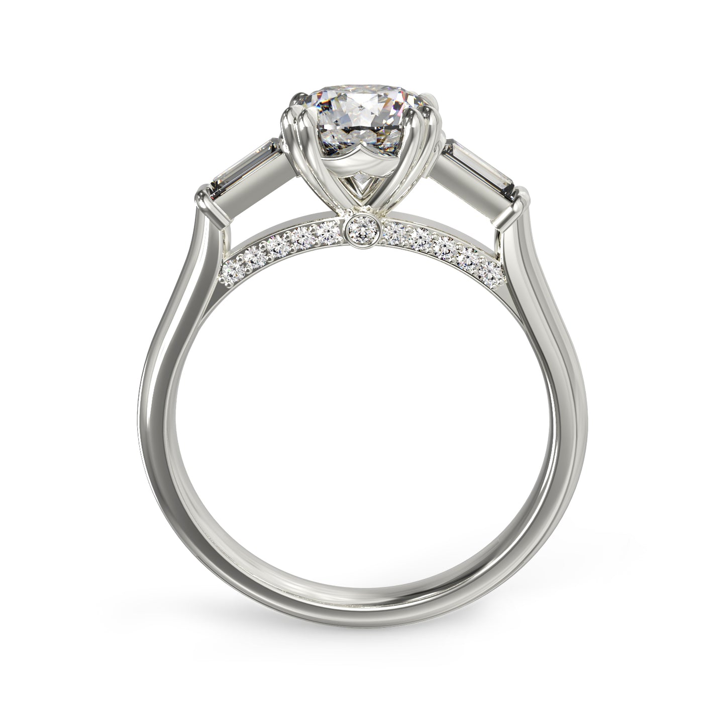 Signature Round Diamond Ring with Baguette Side Stones