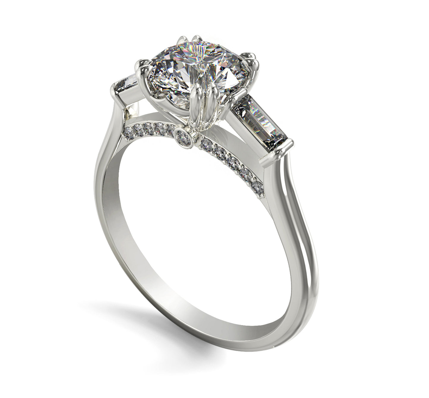 Signature Round Diamond Ring with Baguette Side Stones