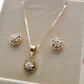 Yellow Gold Diamond Flower Earring and Necklace Set