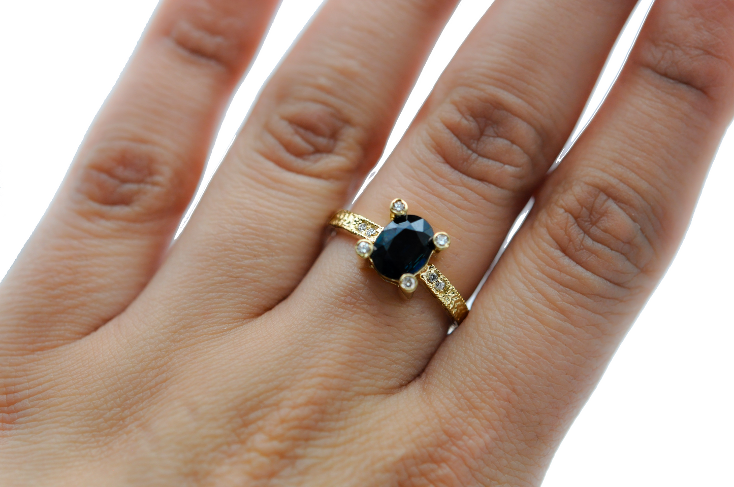 Vintage Yellow Gold Blue Sapphire Ring with Diamond Accents