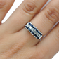 White Gold Fancy Ring with Rows of Diamonds and Blue Sapphire